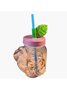 Pink Flamingo Travel Cup Glass Drinkware Straw Lid Tropical Tiki Beachy
